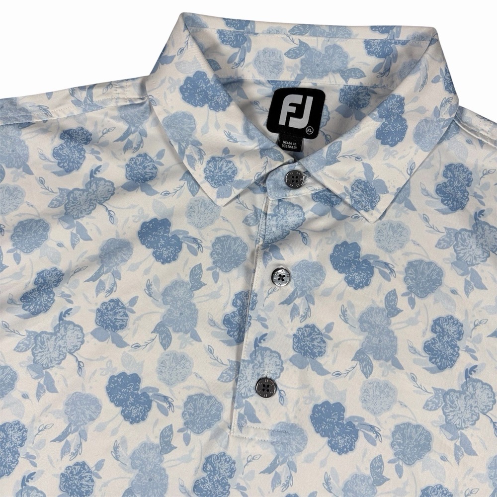 Footjoy Vintage Floral Lisle Performance Golf Polo Shirt Blue Men's XL AOP